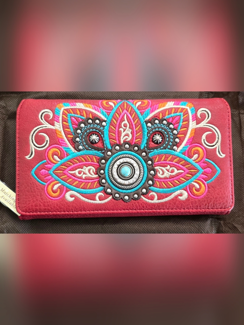 Montana West Concho Wallet Red Tribal Mandala Large PU Leather New